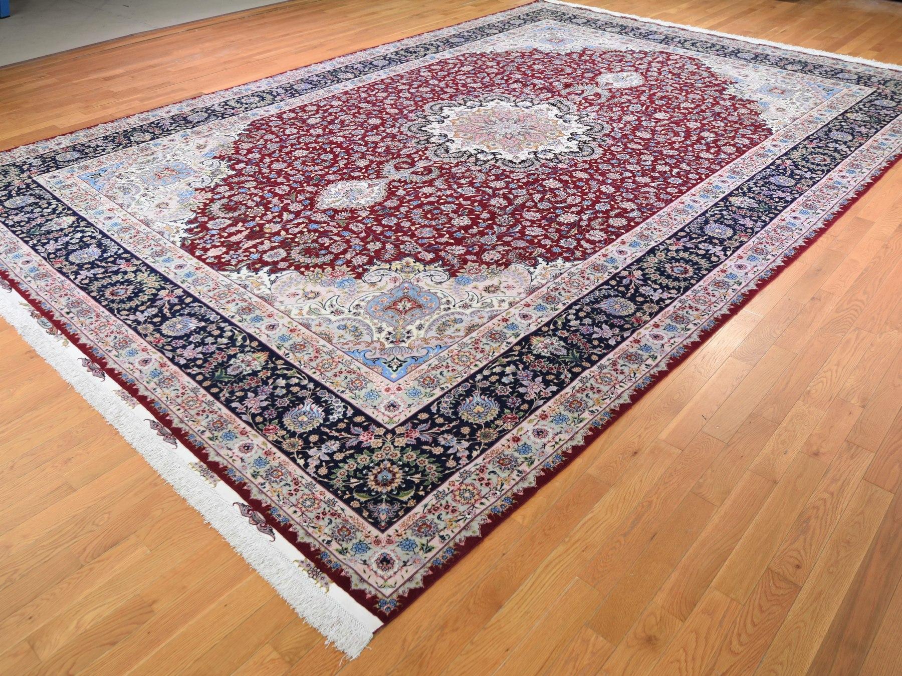 Hand-Knotted Red Oversized New Persian Tabriz 400 KPSI Double Signature Hand Knotted Oriental