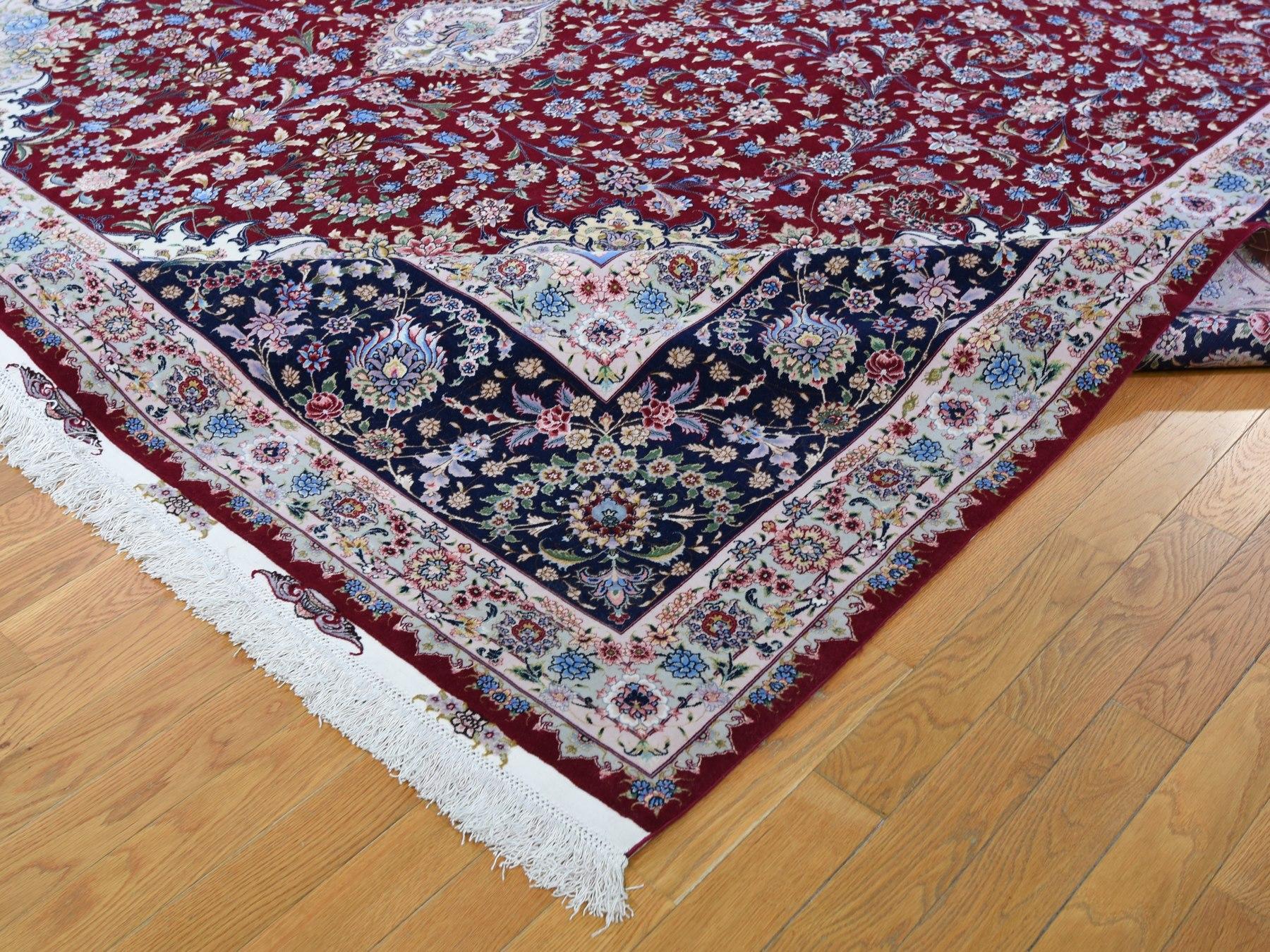 Mid-20th Century Red Oversized New Persian Tabriz 400 KPSI Double Signature Hand Knotted Oriental