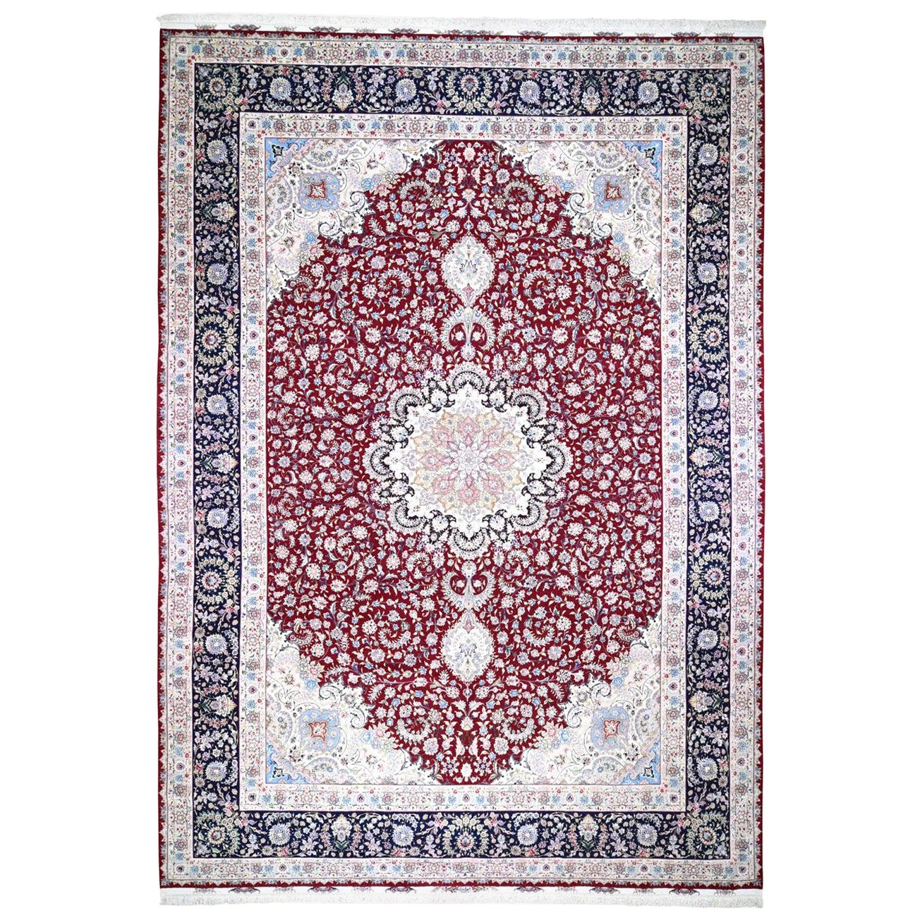 Red Oversized New Persian Tabriz 400 KPSI Double Signature Hand Knotted Oriental