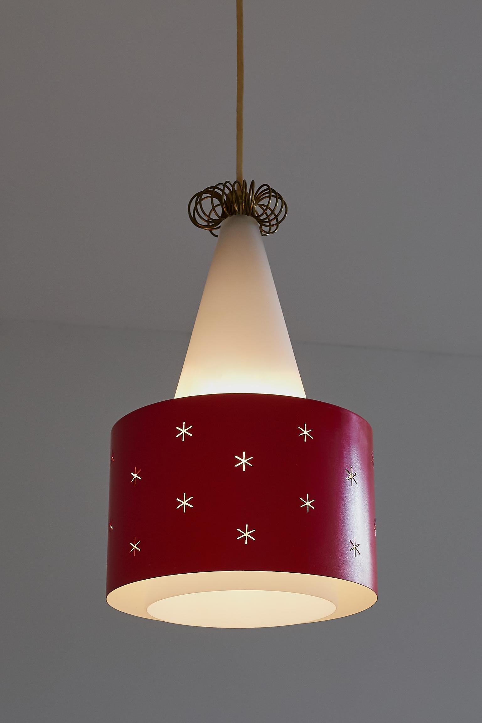 Red Paavo Tynell Pendant, Model K2-10, Idman Finland, 1955 In Good Condition In The Hague, NL