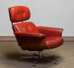 Red Padded Leather Reclinable And Swivel Chair by Martin Stoll Giroflex 1960s