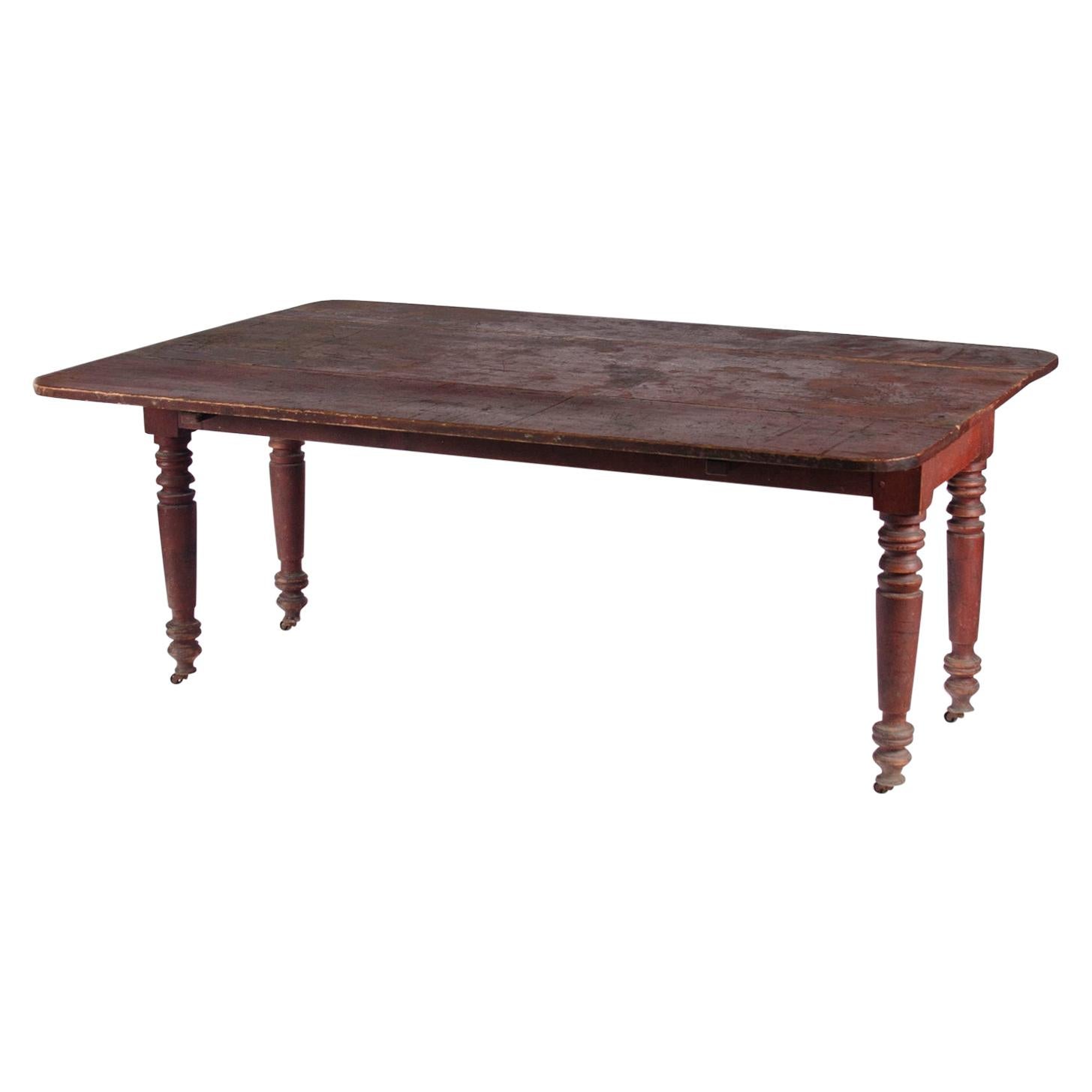 Red Painted American Drop-Leaf Farm Table, Impressive Scale, New York, 1830-1860
