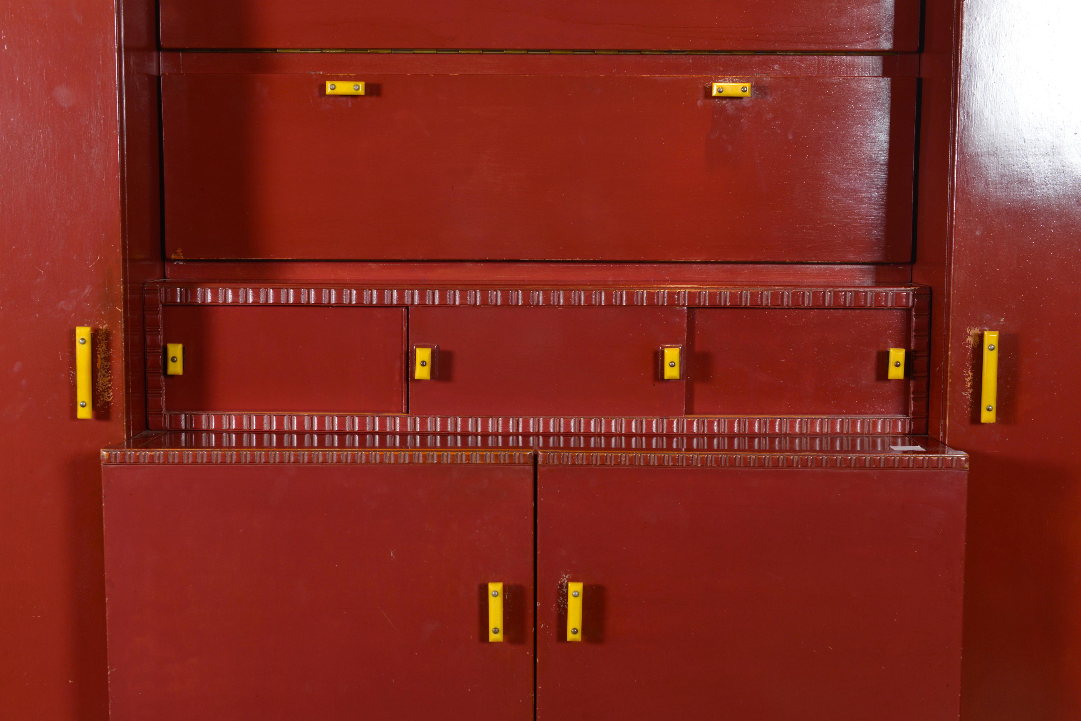 20th Century Red painted Belgian Art Deco Cabinet, circa 1930 For Sale