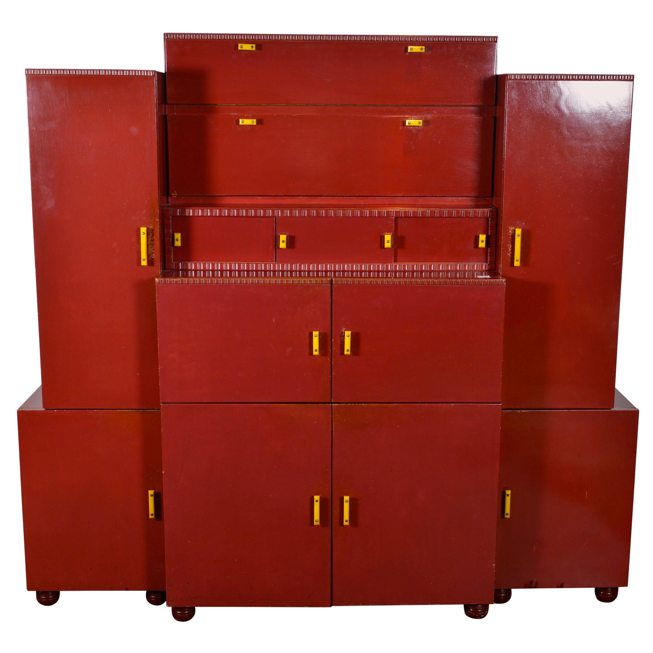 Red painted Belgian Art Deco Cabinet, circa 1930 For Sale