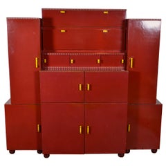 Red painted Belgian Art Deco Cabinet, circa 1930