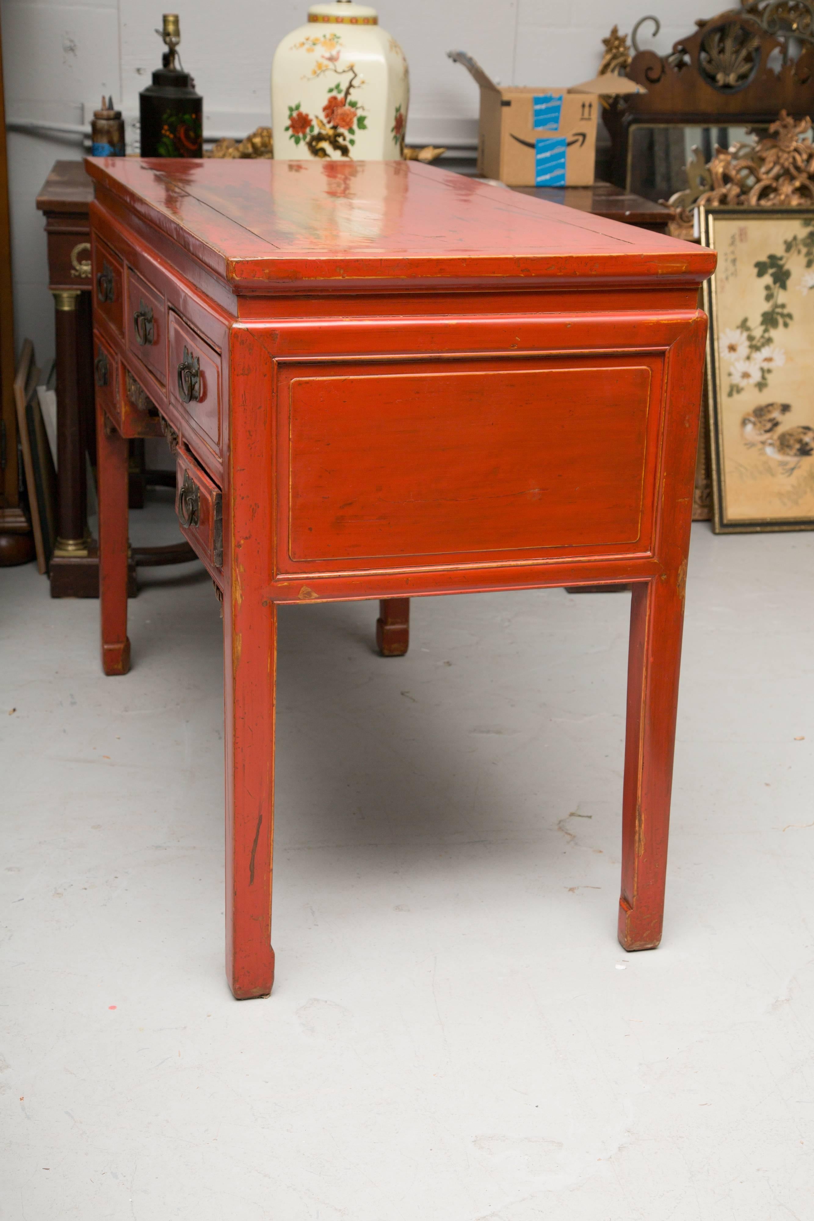 Lacquered Red-Painted Chinese Console Table