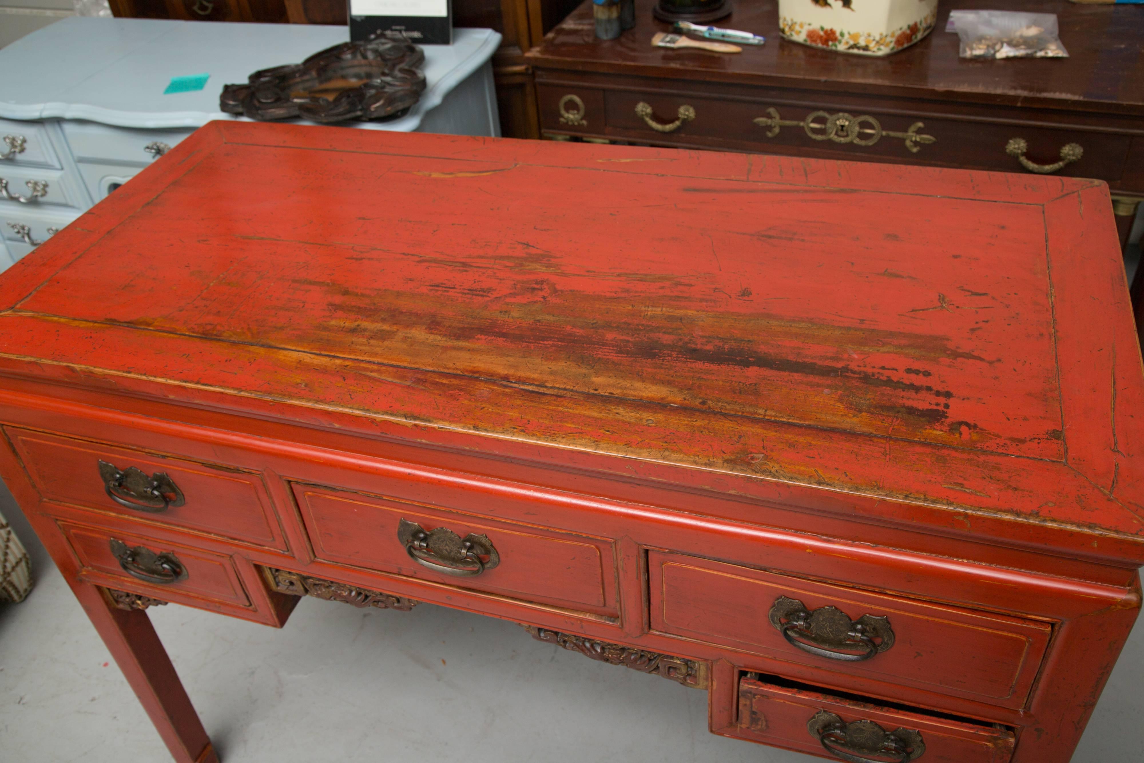 Wood Red-Painted Chinese Console Table