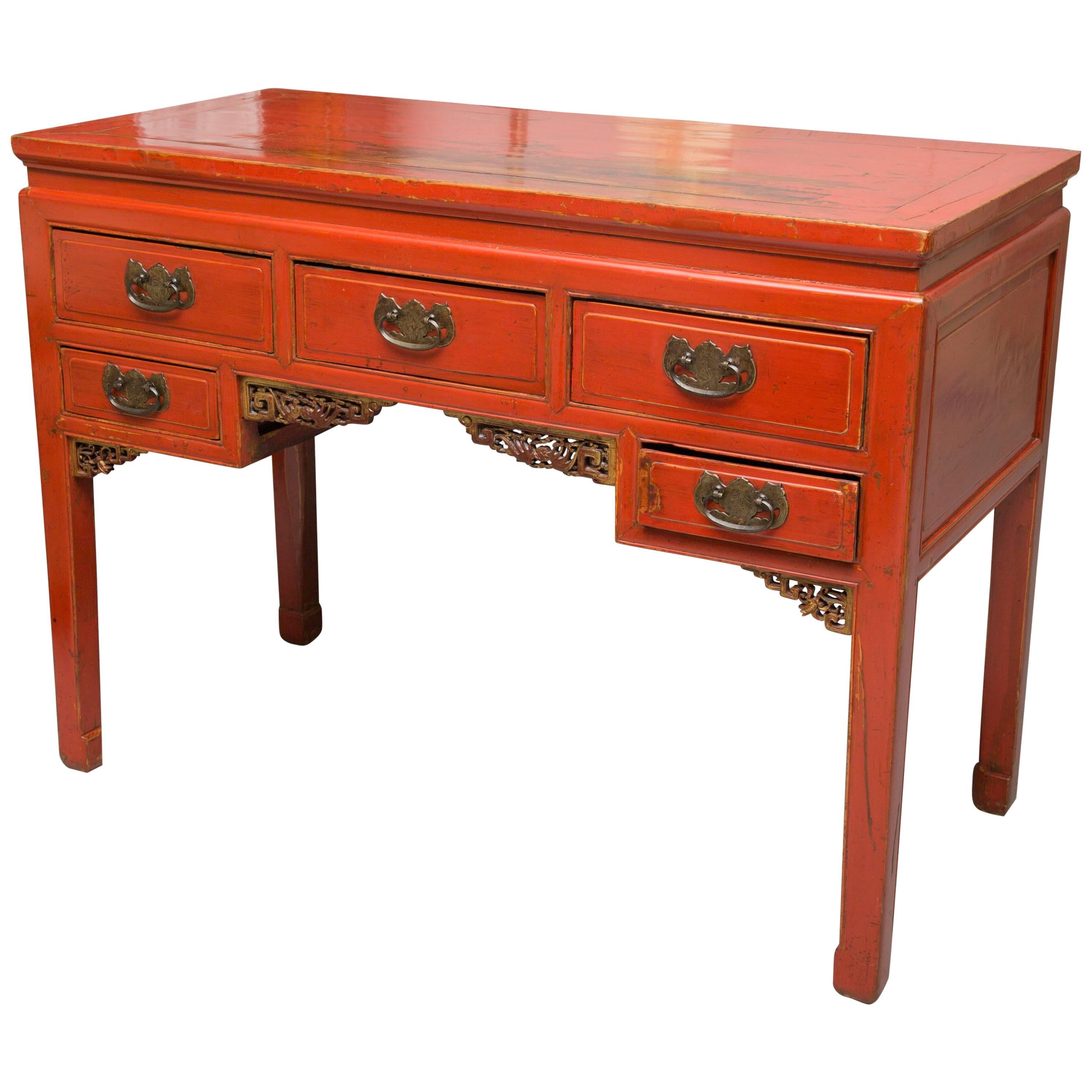 Red-Painted Chinese Console Table