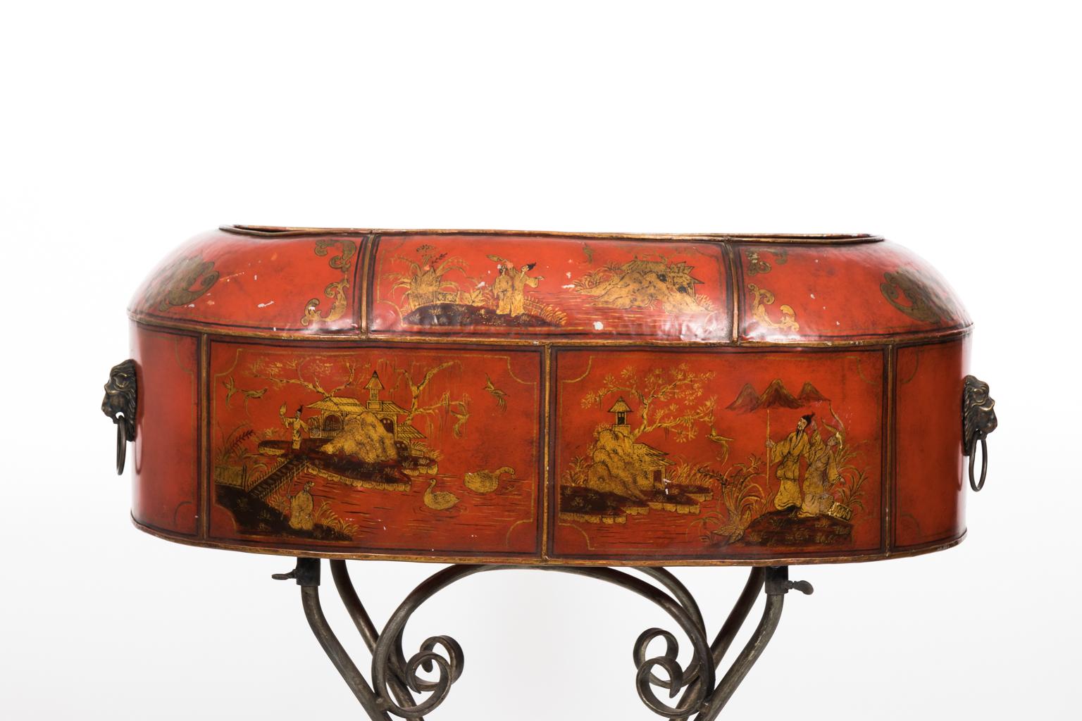 Red Painted Chinoiserie Planter 4