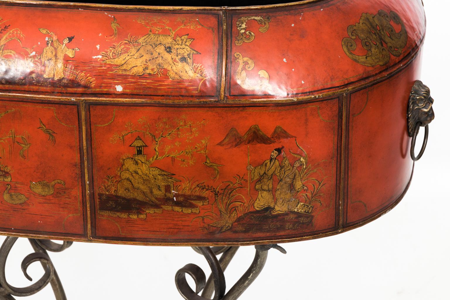 Red Painted Chinoiserie Planter 5