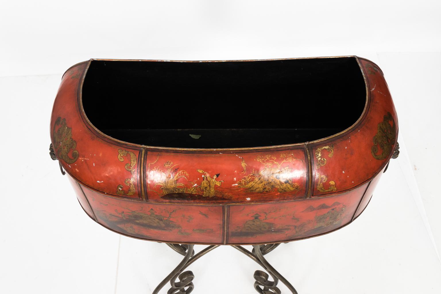 Red Painted Chinoiserie Planter 6