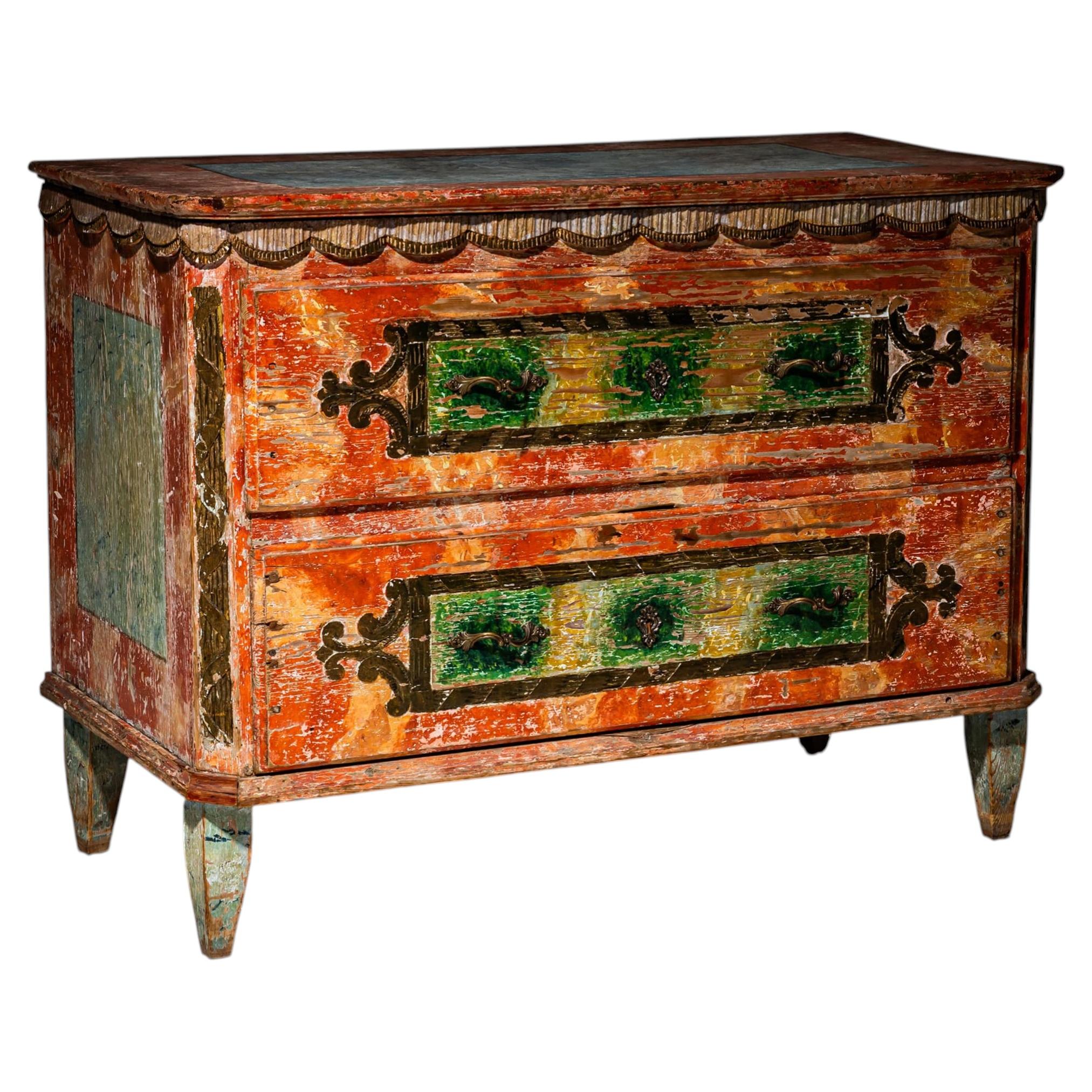 Red-Painted Commode, Irschenberg, Southern Germany, 19th Century For Sale