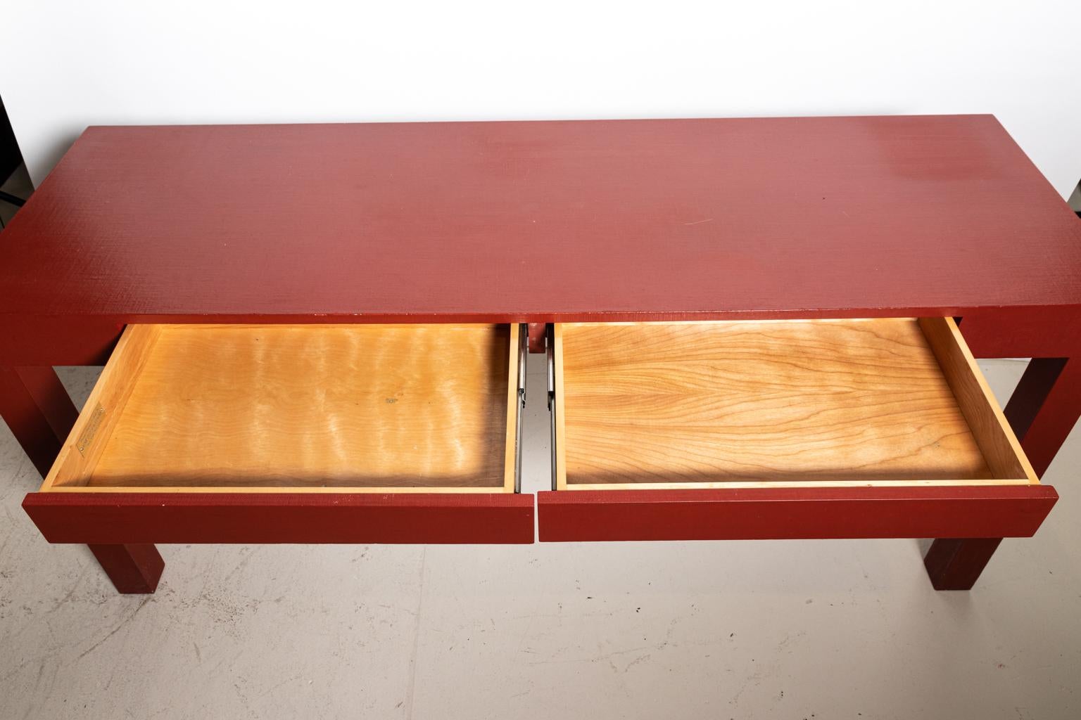 Red Painted Console Table with Two Drawers 1