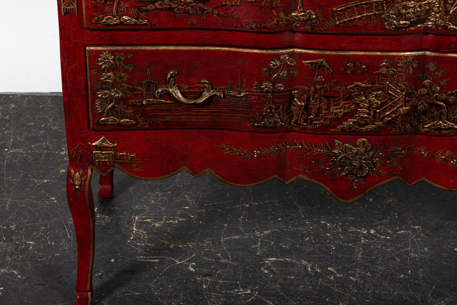 Red Painted Continental Style Two-Drawer Chest In Good Condition For Sale In Stamford, CT