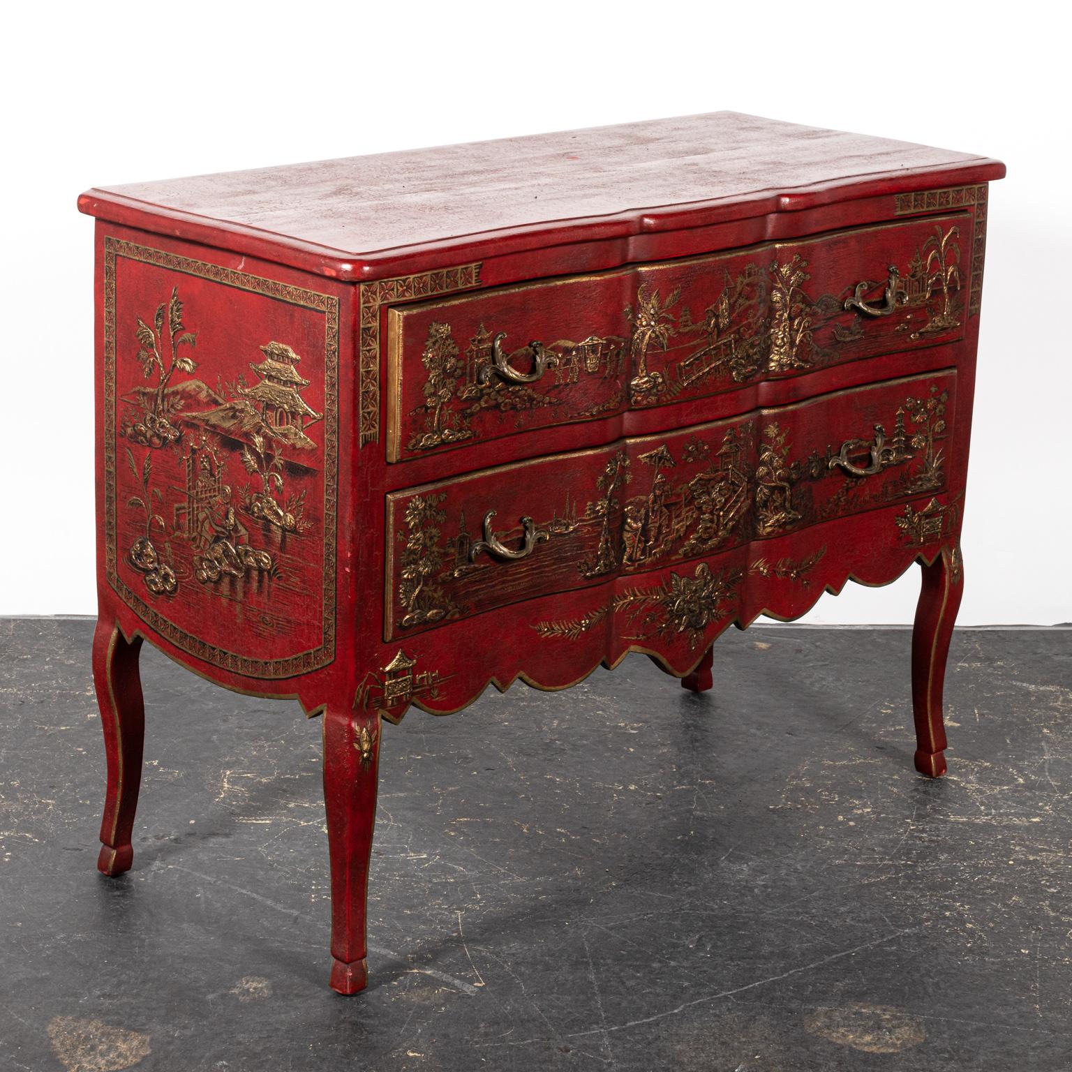Red Painted Continental Style Two-Drawer Chest For Sale 2