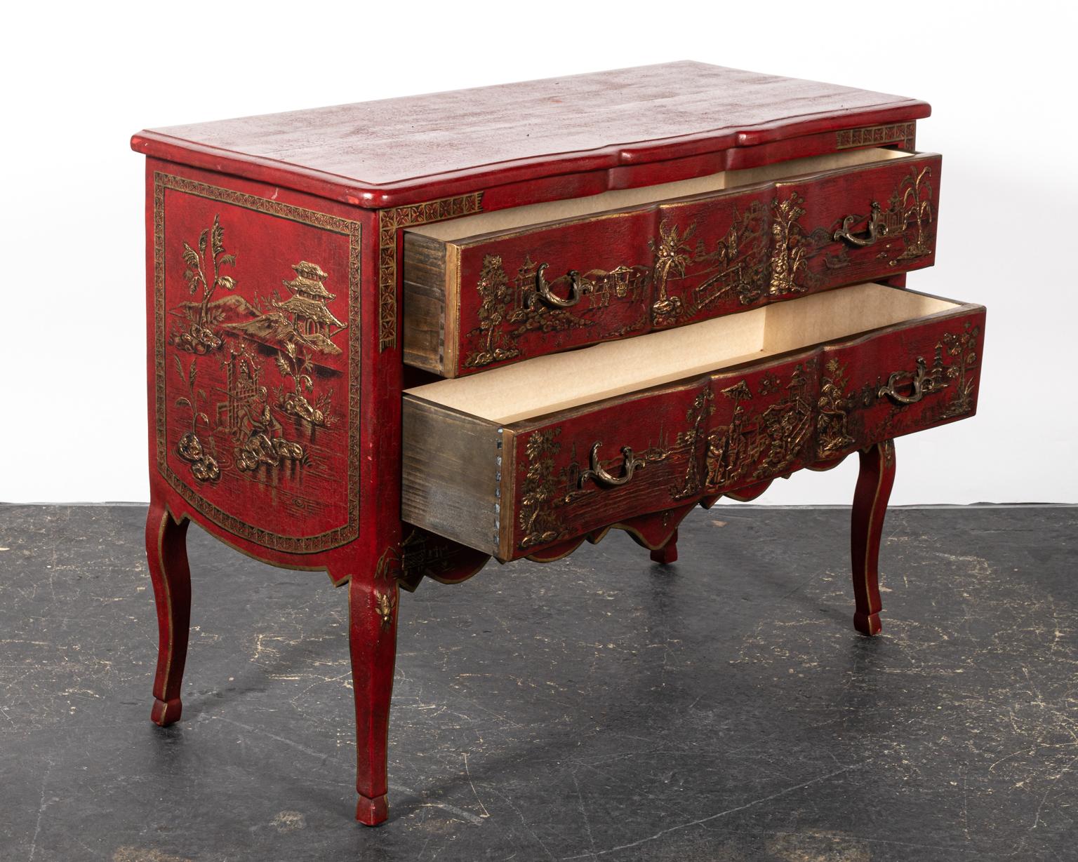 Red Painted Continental Style Two-Drawer Chest For Sale 3