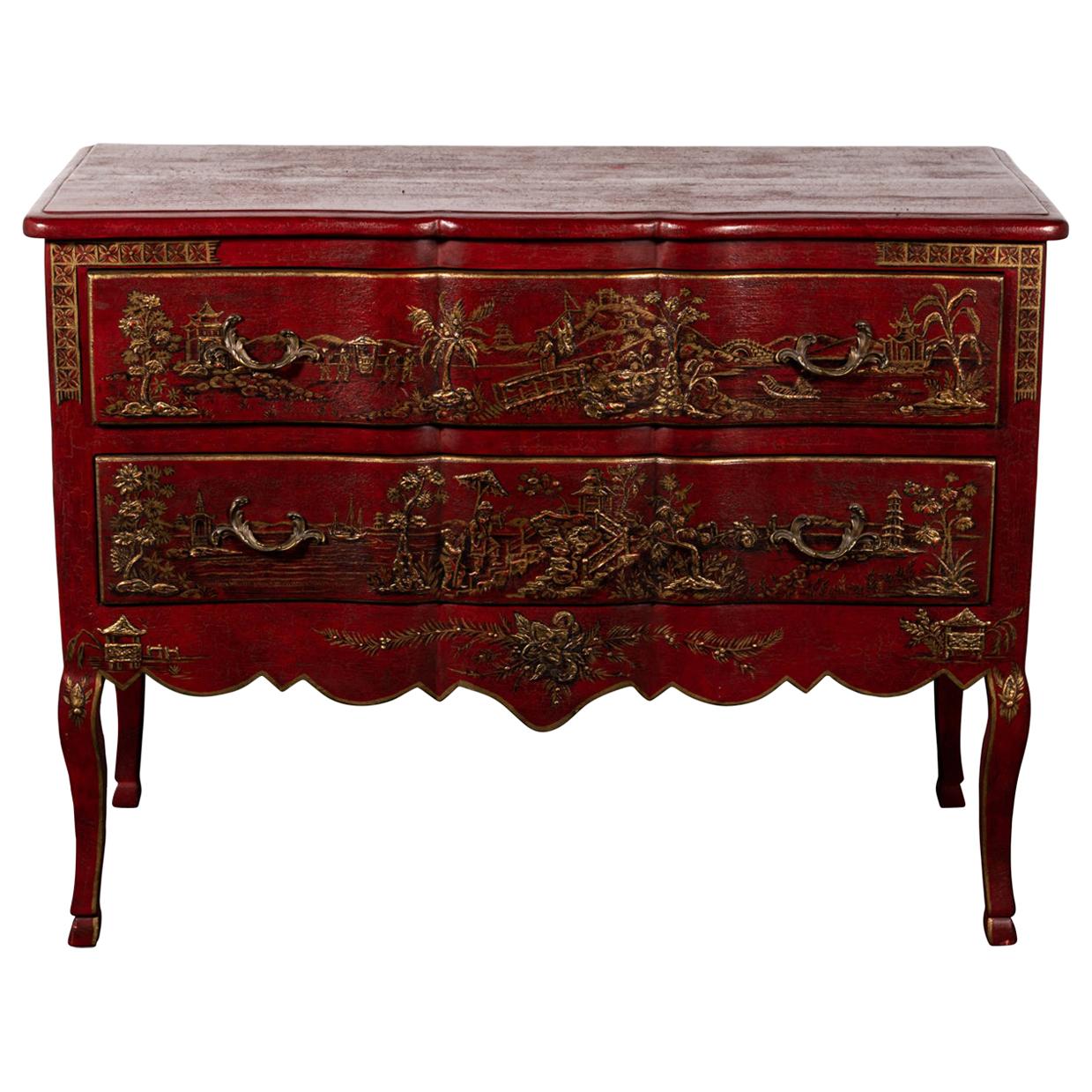 Red Painted Continental Style Two-Drawer Chest For Sale