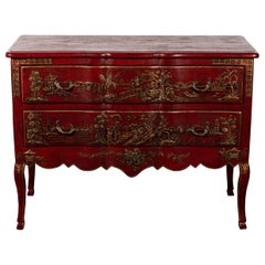 Red Painted Continental Style Two-Drawer Chest