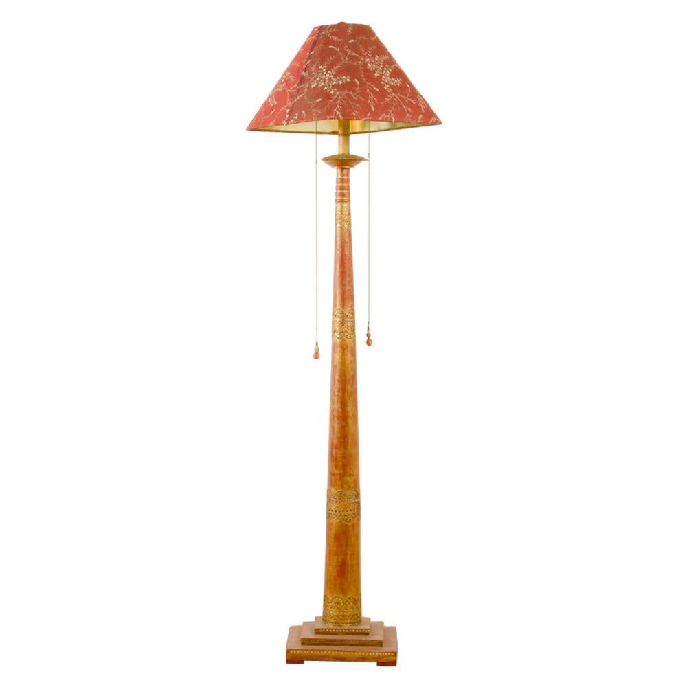 Red Painted Floor Lamp in the Manner of Associated Artists, circa 1950 For Sale