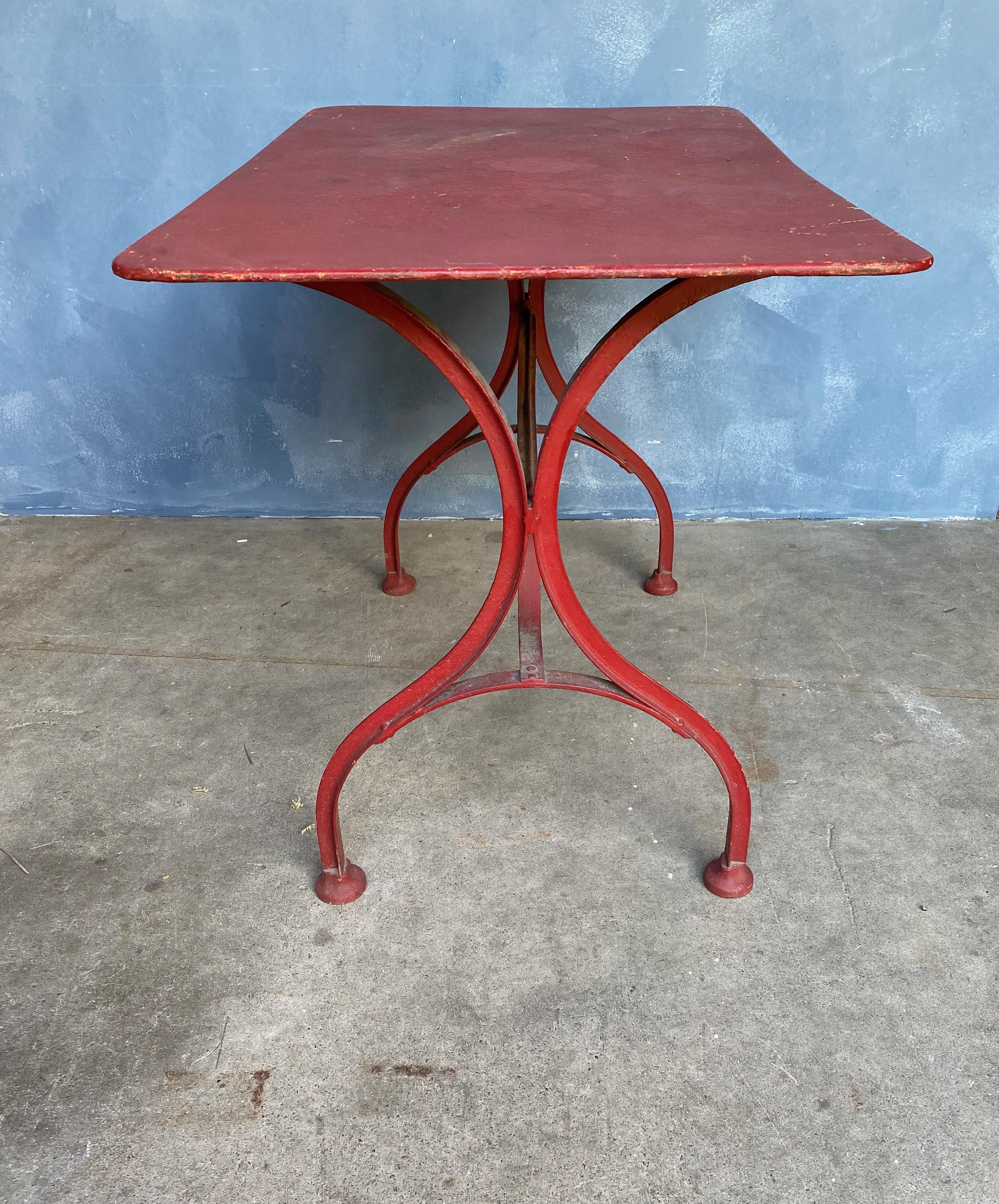 Industrial Red Painted French Iron Garden Table For Sale