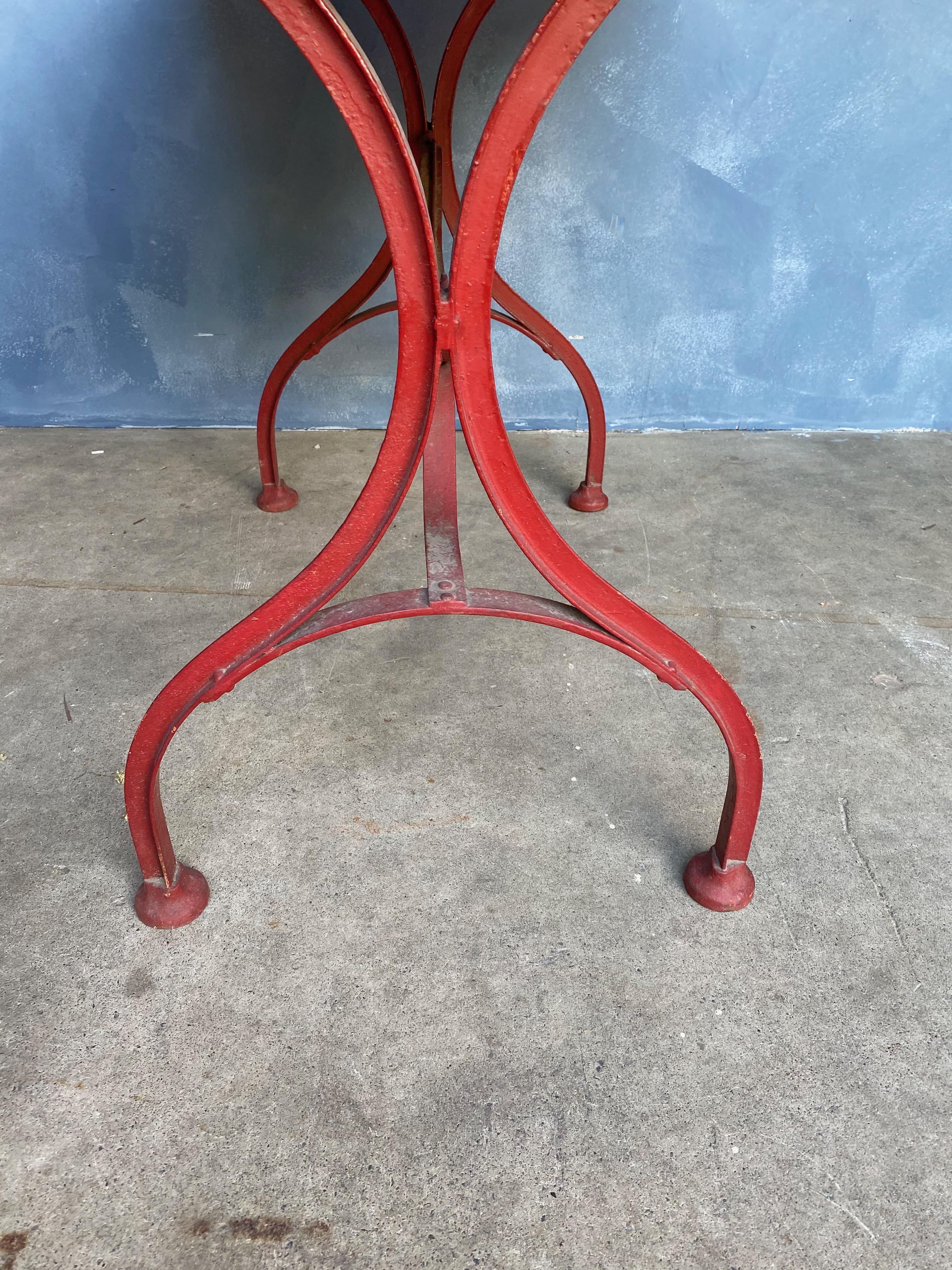 Red Painted French Iron Garden Table In Fair Condition For Sale In Buchanan, NY