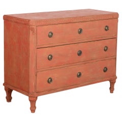 Red Painted Gustavian Chest of Three Drawers, Sweden circa 1880