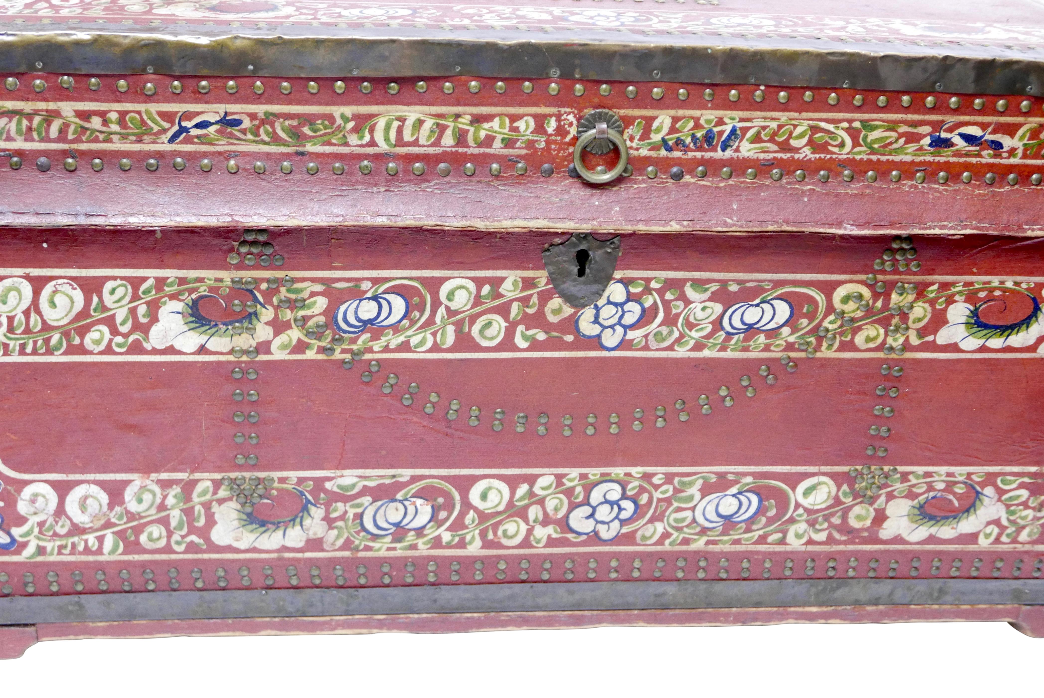 Red Painted Leather Camphor Wood Trunk, Chinese Export, 19th Century In Good Condition For Sale In San Francisco, CA