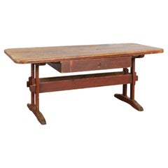 Antique Red Painted Pine Farm Table with Drawer, Sweden circa 1820-40