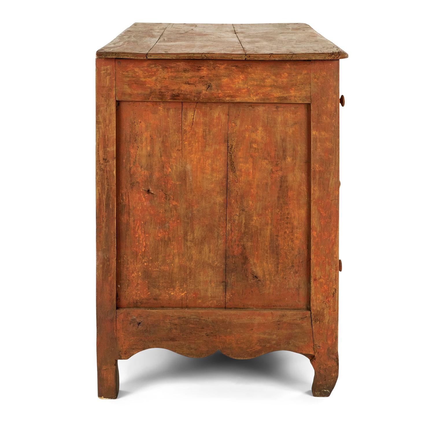 Hand-Carved Orange Painted Rococo Commode