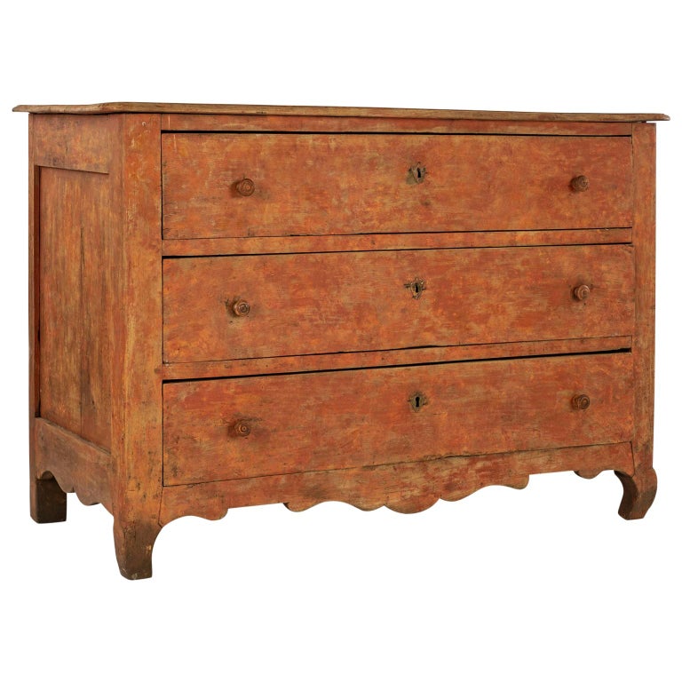 Orange Painted Rococo Commode For Sale at 1stDibs
