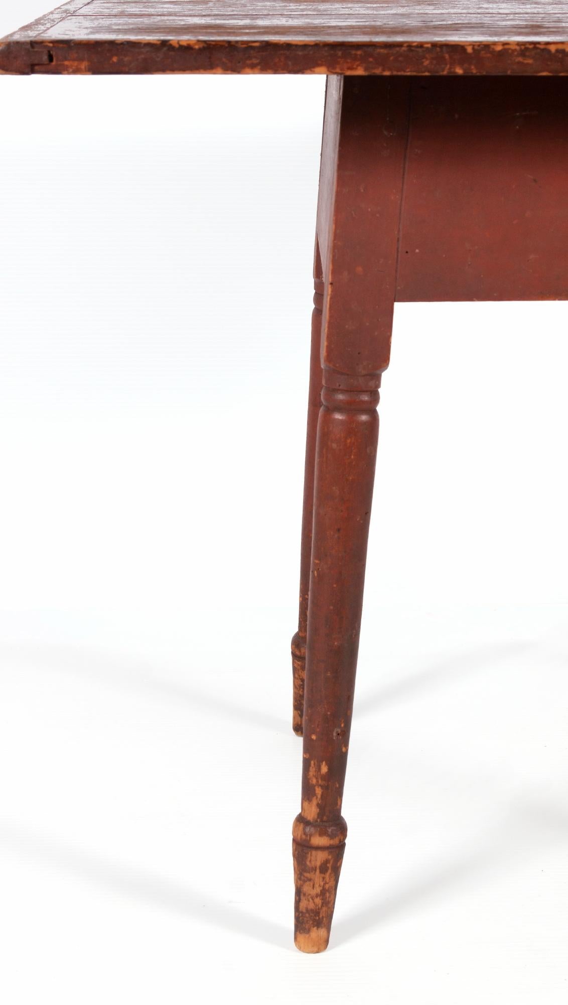 Red-Painted Splay Leg, Spade Foot, Tavern Table with Breadboard In Good Condition In York County, PA