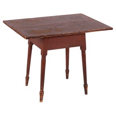 Red-Painted Splay Leg, Spade Foot, Tavern Table with Breadboard