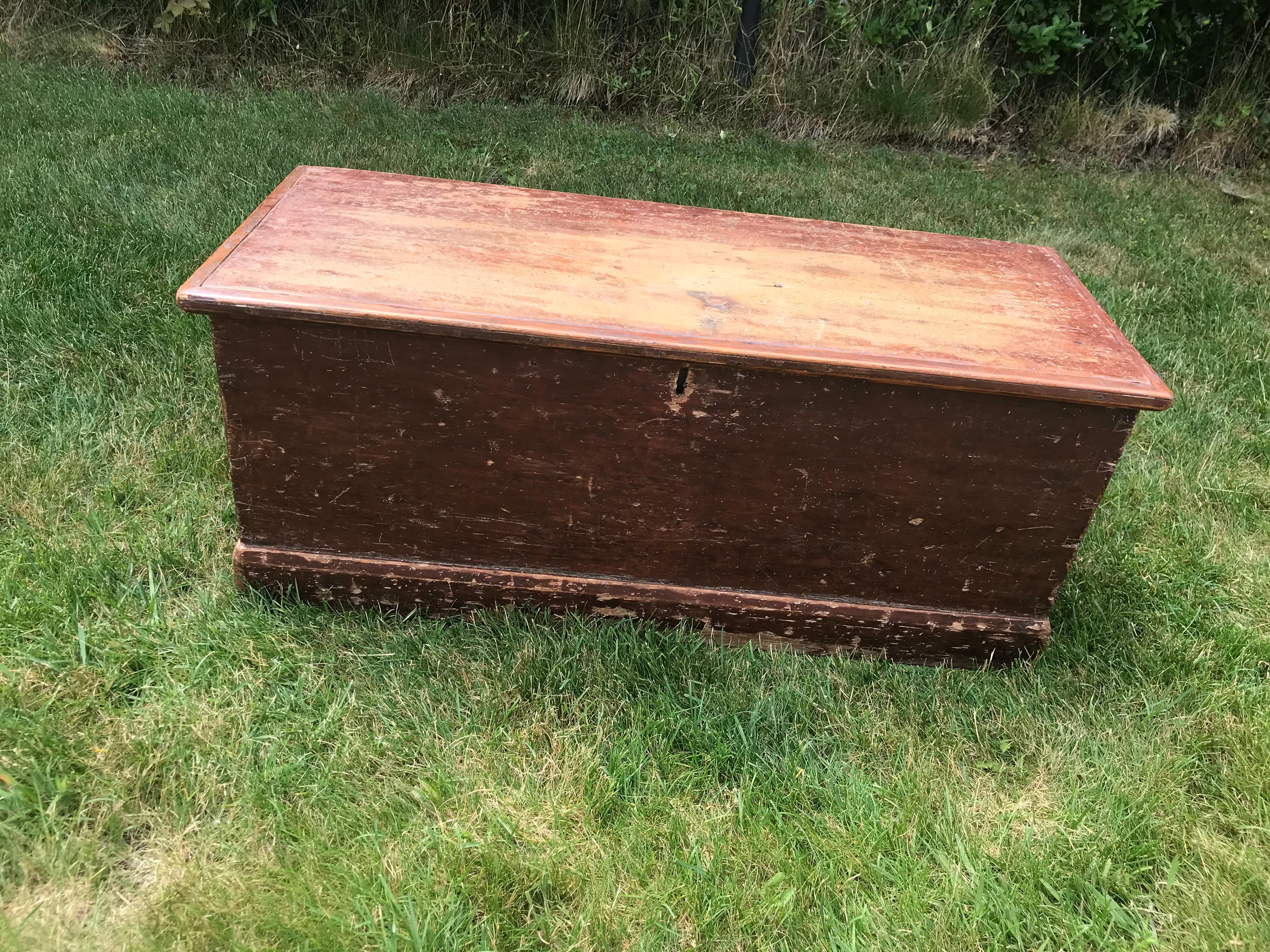 19th Century Blanket Chest with Heart Handles in Old Red Paint 1