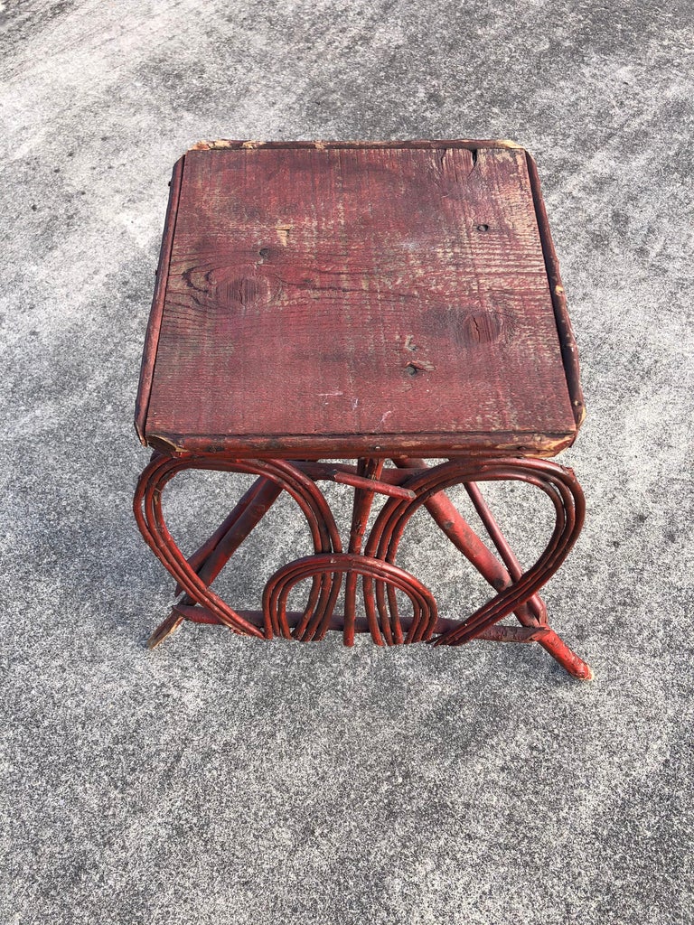 Red Painted Twig Rustic Adirondack End Side Table at 1stDibs