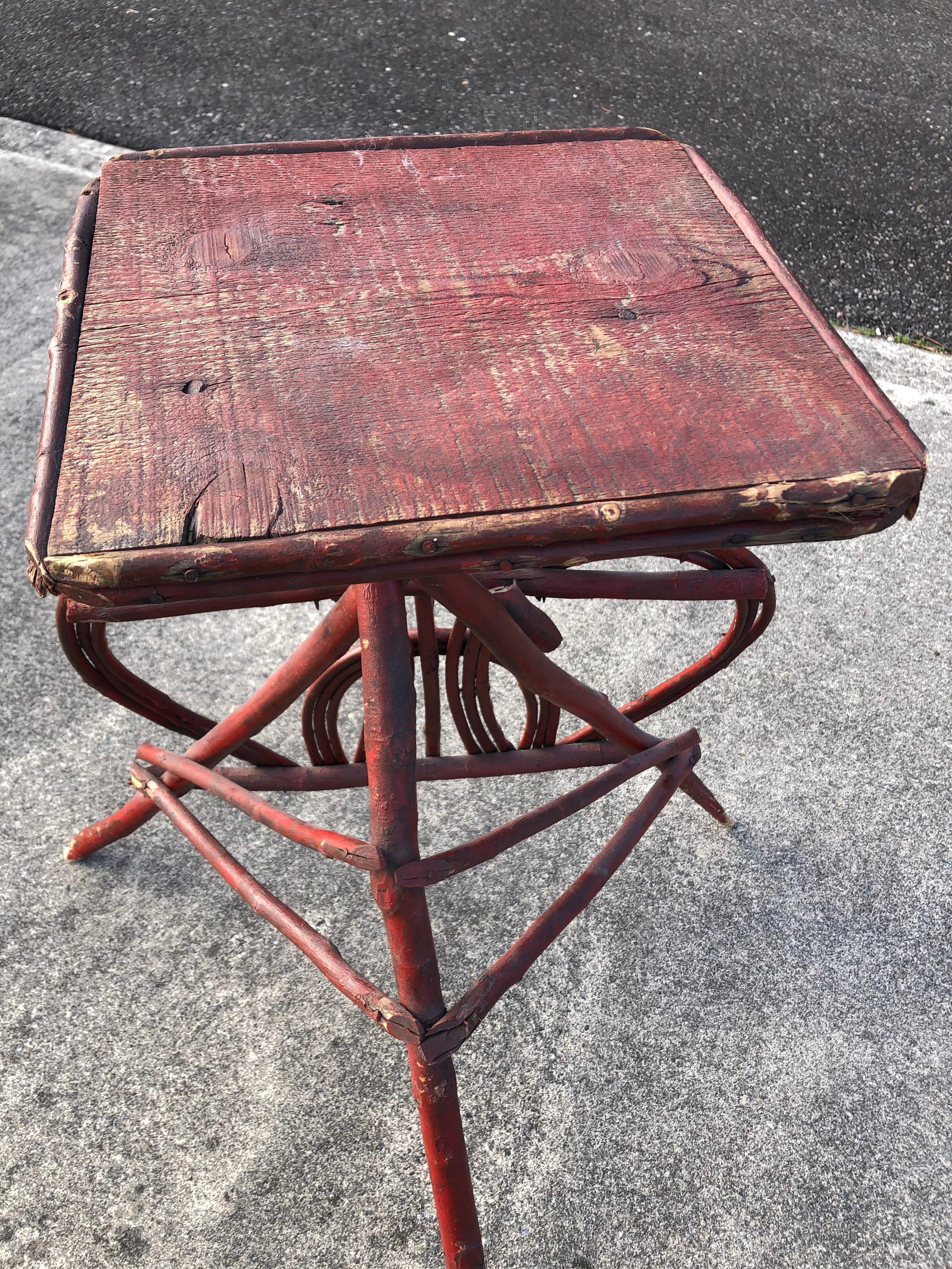 Red Painted Twig Rustic Adirondack End Side Table 2