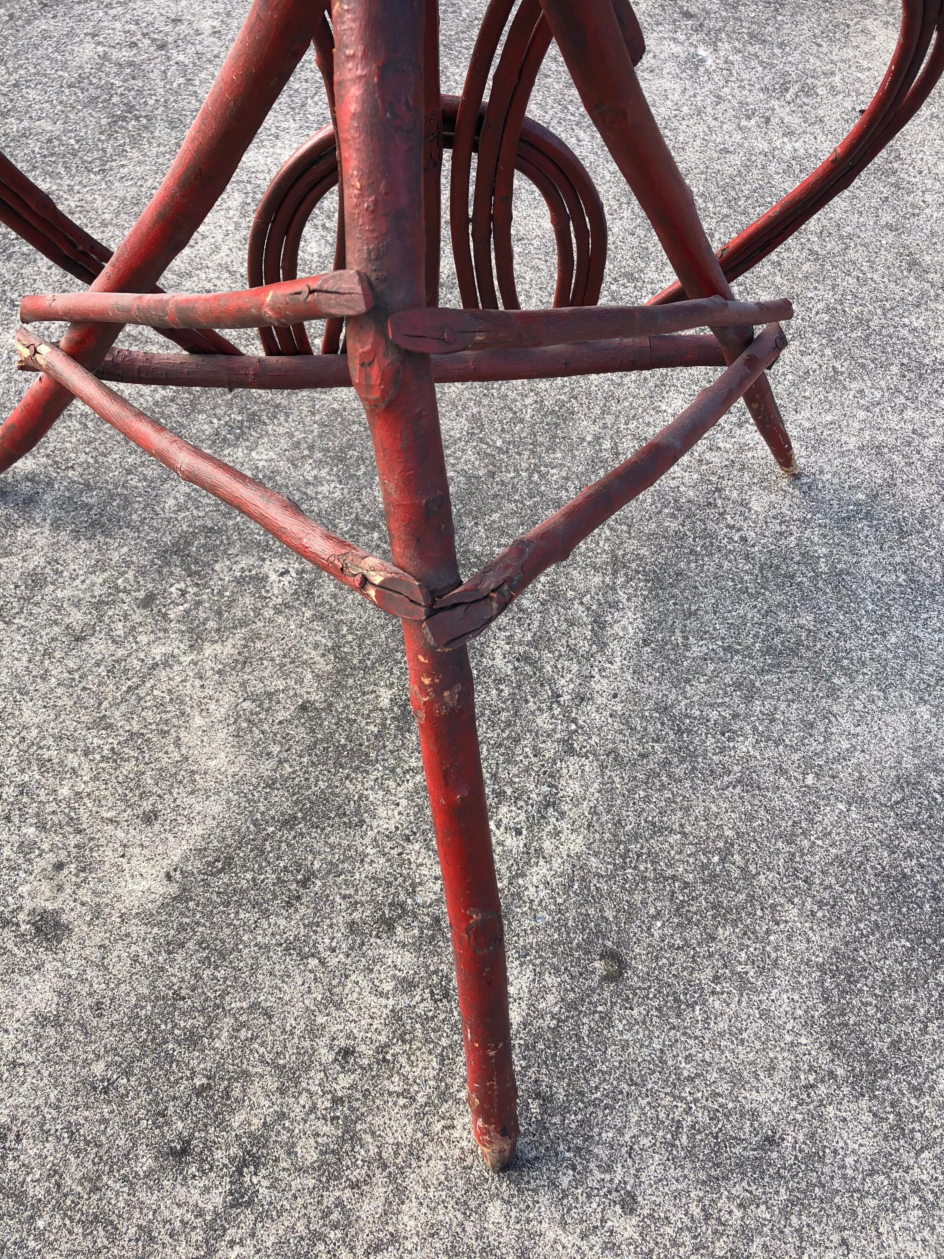 Red Painted Twig Rustic Adirondack End Side Table 3
