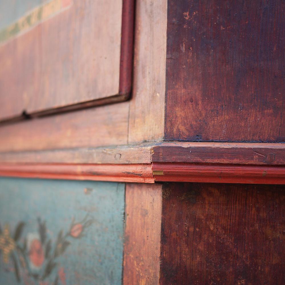 Early 19th Century Red Painted Wardrobe with Flowers, 1810, Central Europe