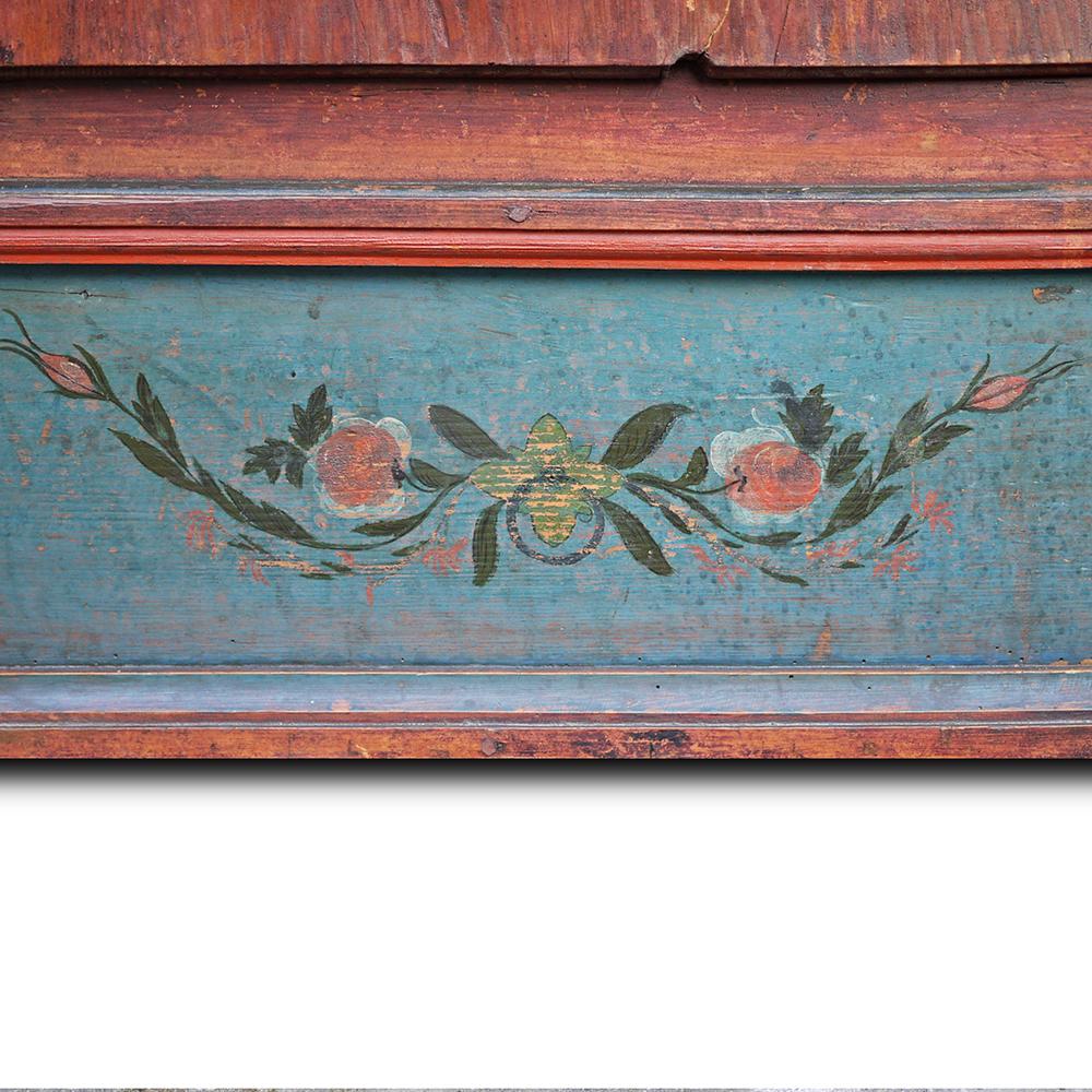 Country Red Painted Wardrobe with Flowers, 1810, Central Europe