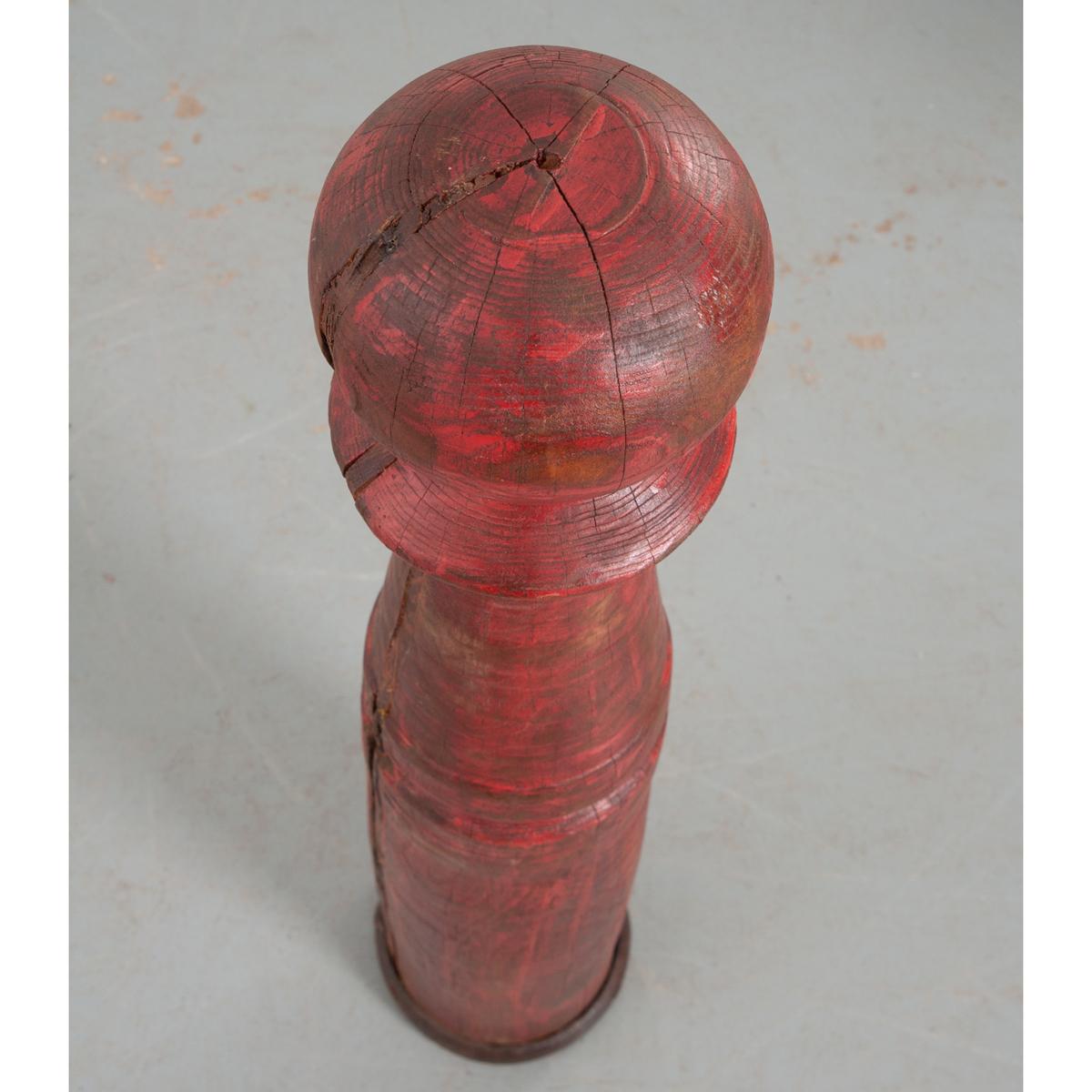 French Red Painted Wood Column For Sale