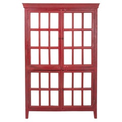 Red Painted Wooden Bookcase Curio Cabinet