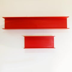 Red Painted Wooden Shelves by Walter Wirz for Wilhelm Renz, 1960s , Set of 2