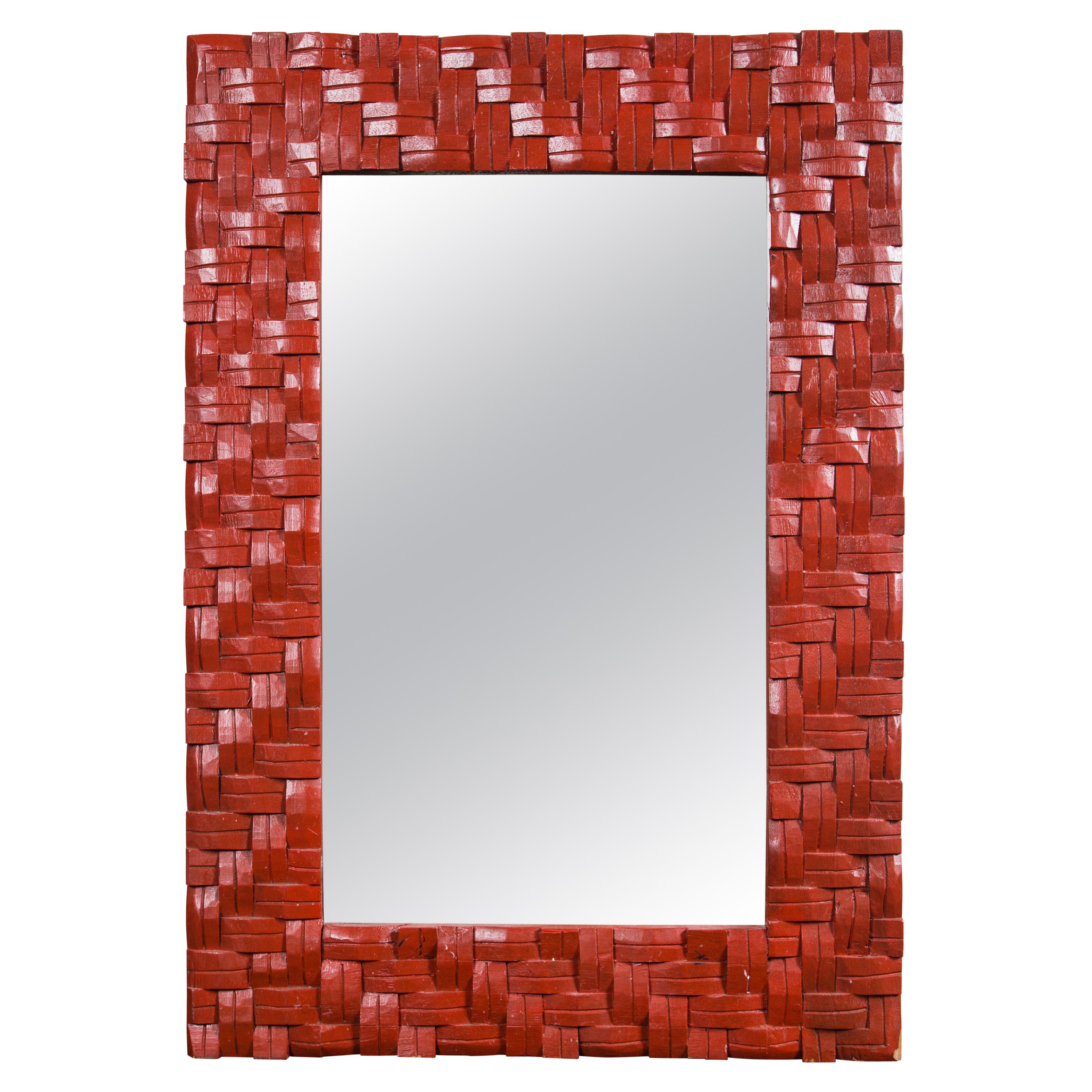 Red Painted "Woven" Mirror