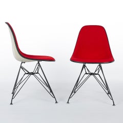 Red Pair of 2 Herman Miller Eames Upholstered Dsr Dining Side Shell Chairs