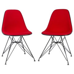 Red Pair of 2 Herman Miller Eames Upholstered Dsr Dining Side Shell Chairs