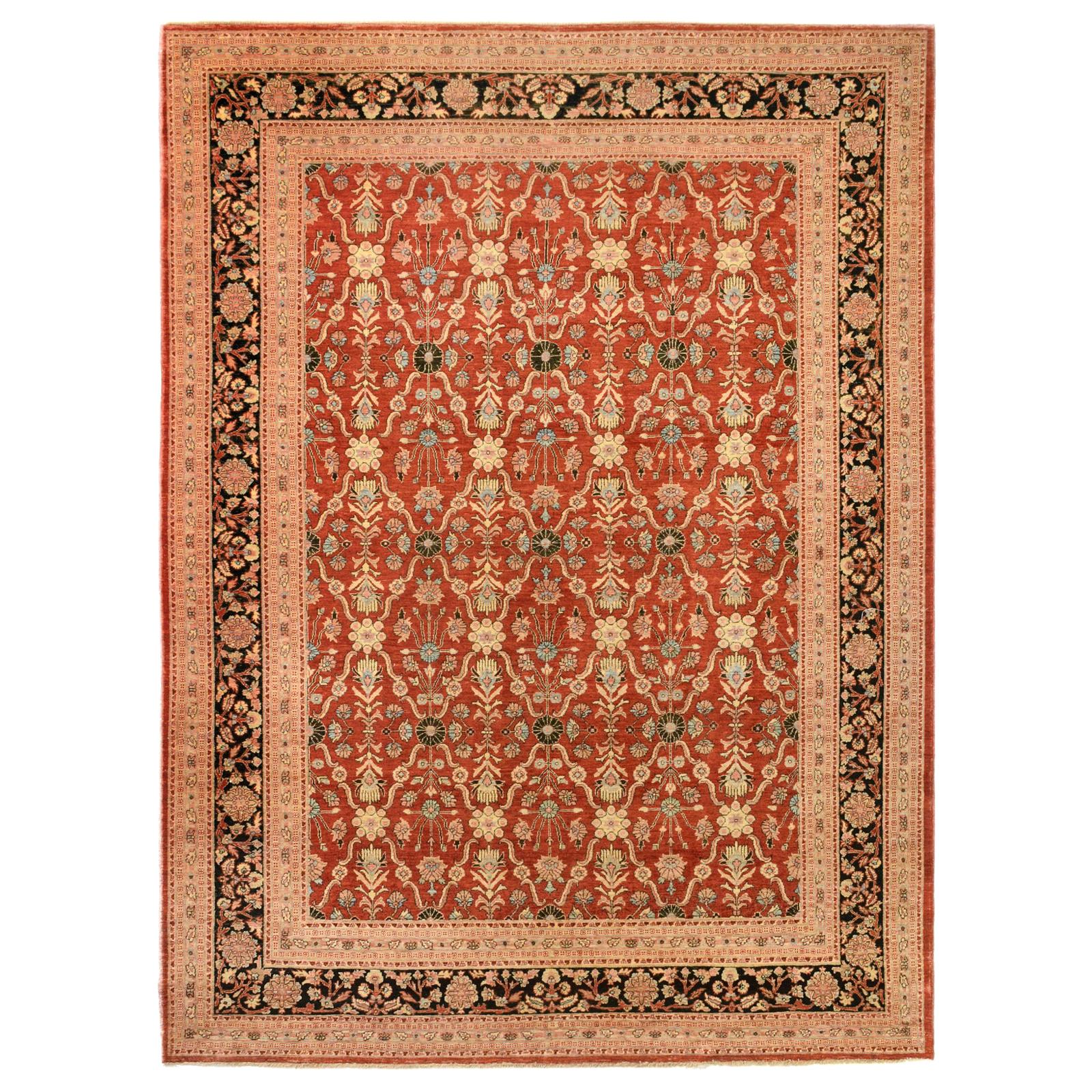 Traditional Pakistani Red Wool Area Rug with Teal Border For Sale at 1stDibs teal traditional