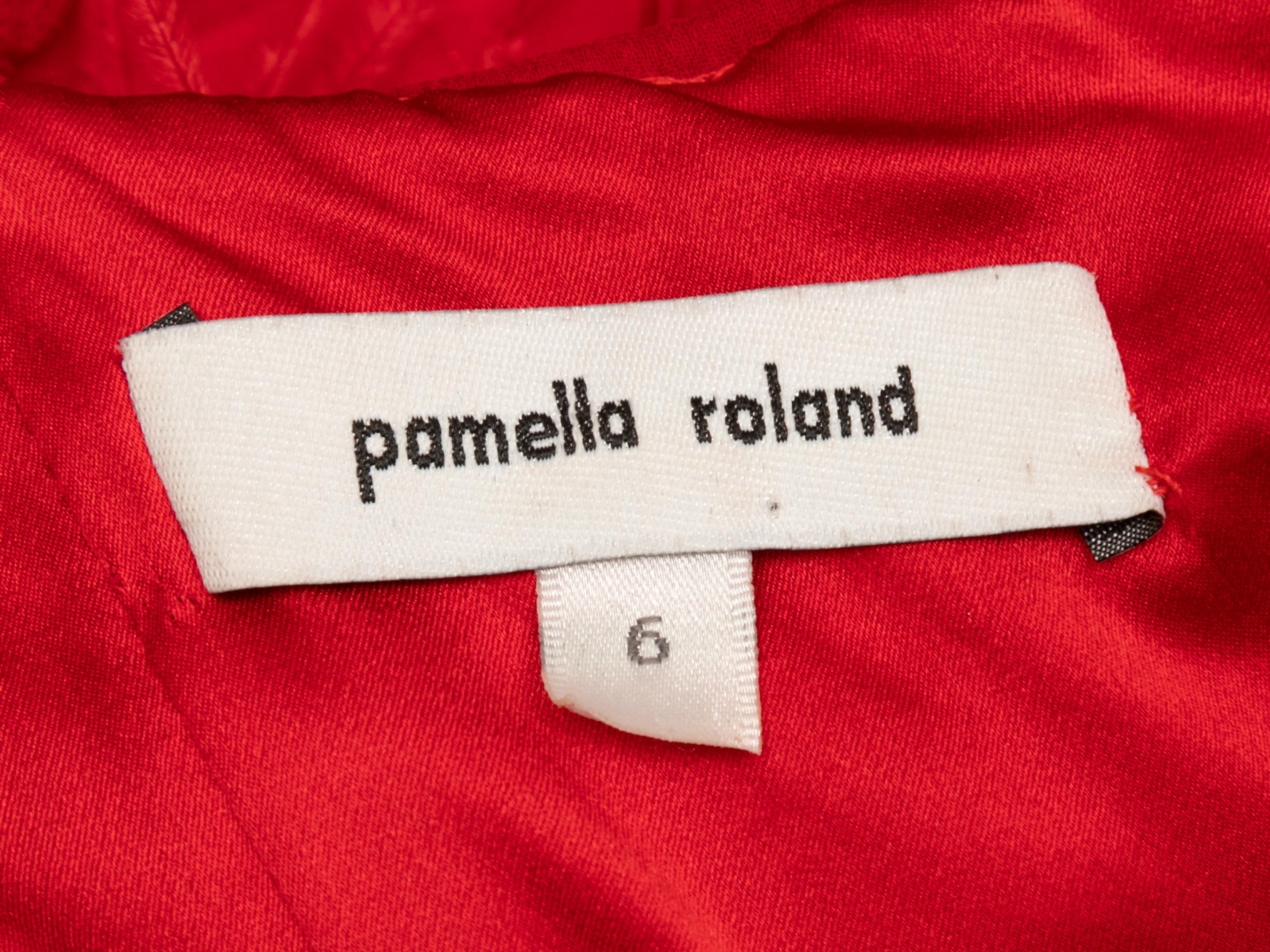 De las mujeres Vestido de noche rojo de seda con adornos de plumas Pamela Roland Talla US 6 en venta