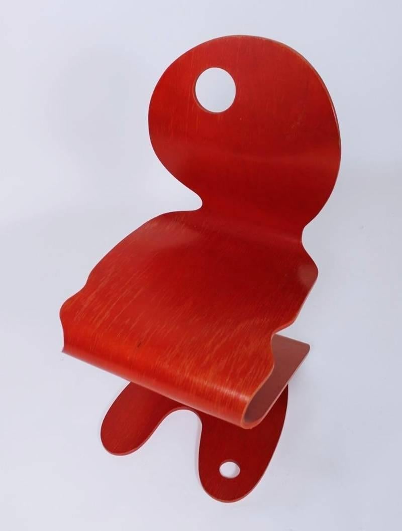 Red Pantonic Molded Plywood Side Chair by Verner Panton for Studio Hag For Sale 3