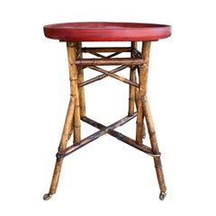 Red Papier-Mâché Tray Table on Bamboo Stand, circa 1880s