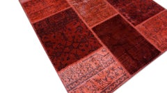 Red Patchwork Wool Rug 4'7''x6'8'' Circa 1960