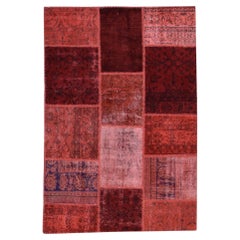 Red Patchwork Wool Rug 4'7''x6'8'' Circa 1960